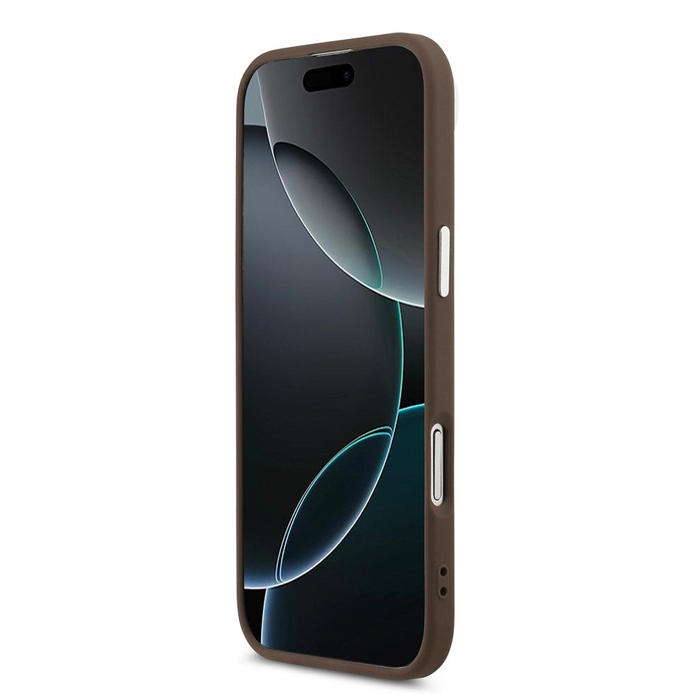 Apple iPhone 17 Air Kılıf Guess Orjinal Lisanslı M-safe Şarj Özellikli Klasik Yazı Logolu PU Deri Kapak Kahverengi