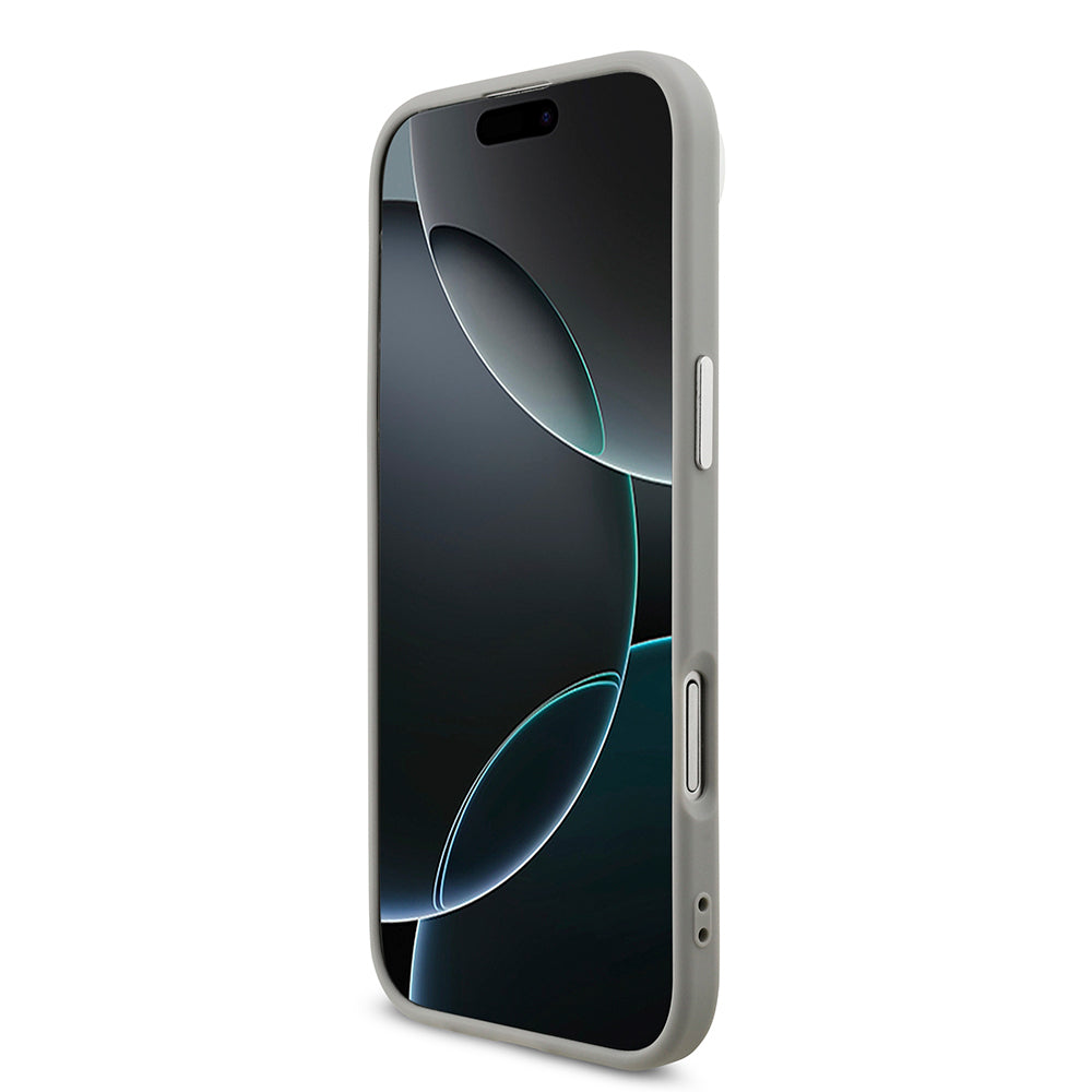 Apple iPhone 17 Air Kılıf Guess Orjinal Lisanslı M-safe Şarj Özellikli Metal Kamera Çerçeveli Üçgen Logolu Glitter Kapak Gri