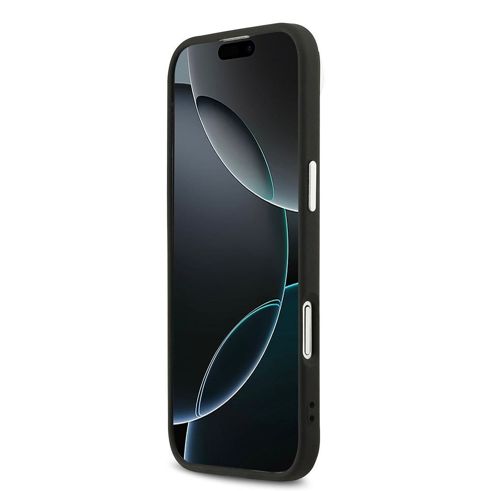 Apple iPhone 17 Air Kılıf Guess Orjinal Lisanslı M-safe Şarj Özellikli Sıcak Baskılı Klasik Yazı Logolu PU Deri Peony Kapak Siyah