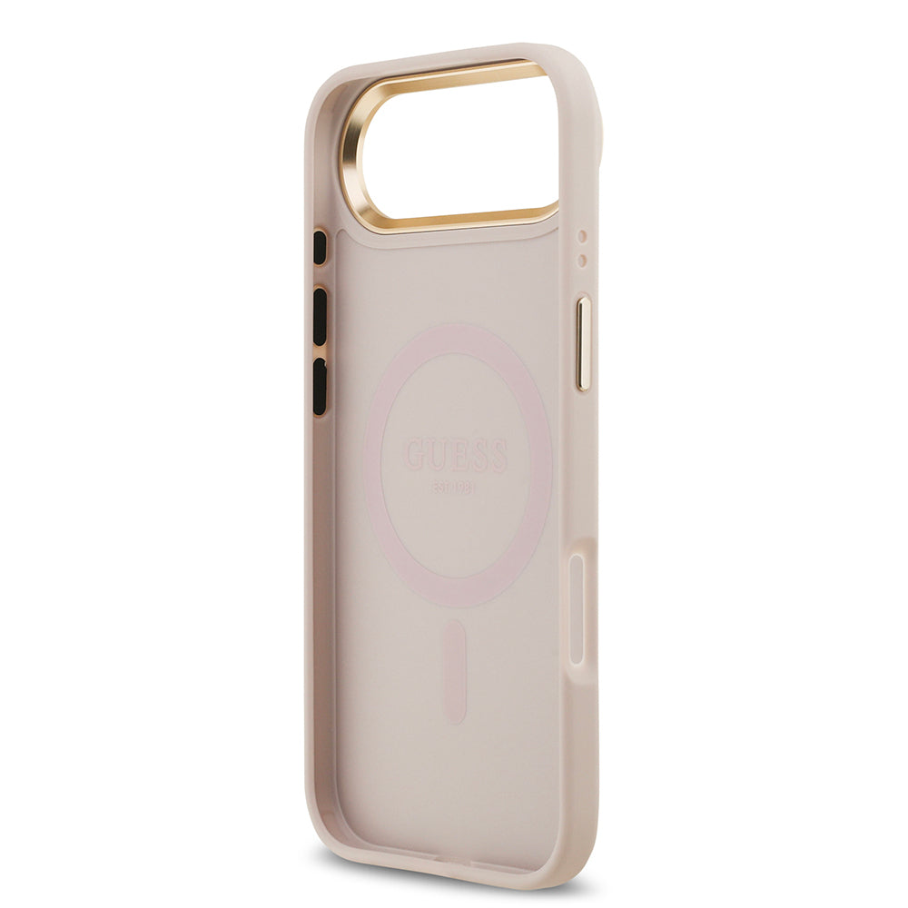 Apple iPhone 17 Air Kılıf Guess Orjinal Lisanslı M-safe Şarj Özellikli Sıcak Baskılı Yazı Logolu PU Deri Peony Kapak Siyah