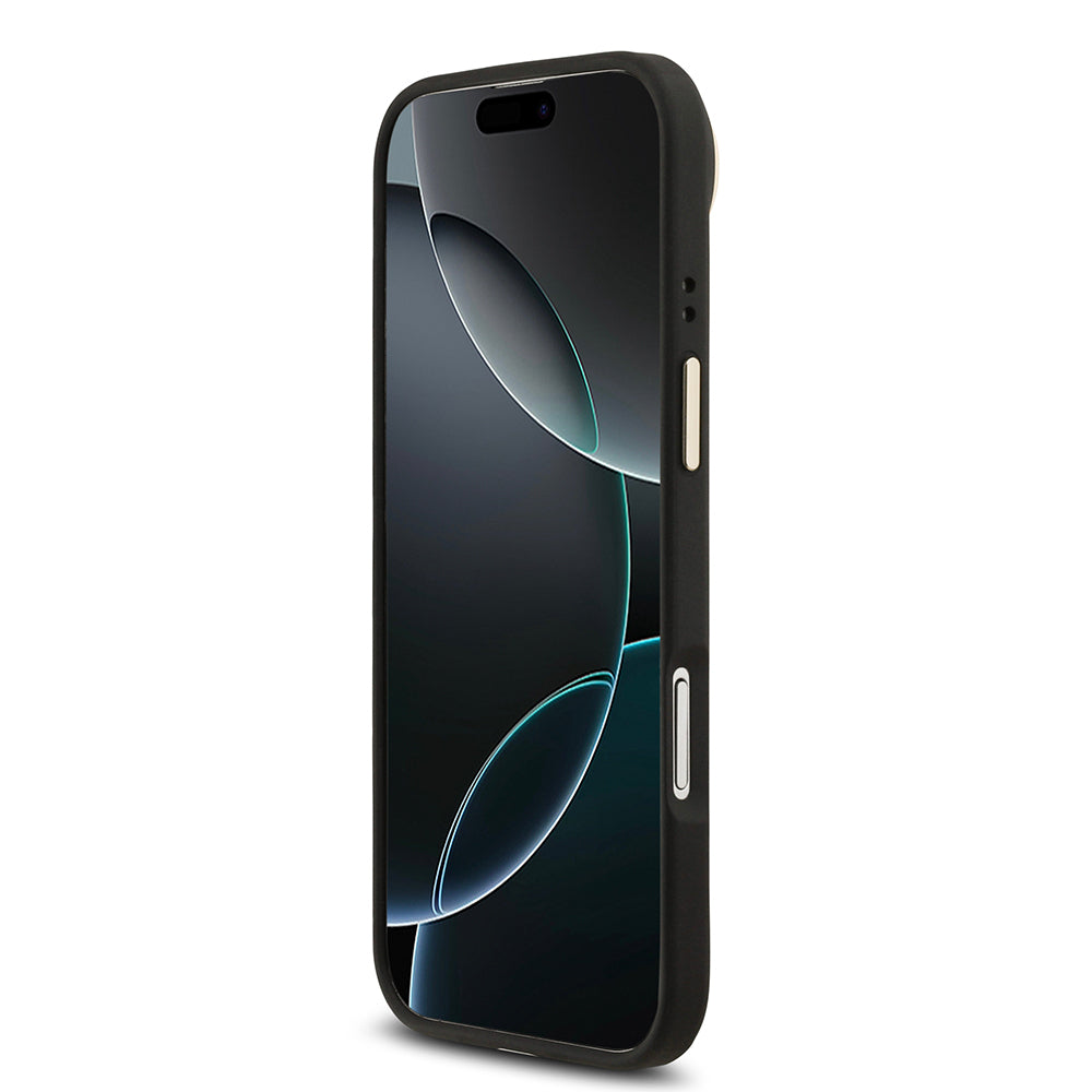 Apple iPhone 17 Air Kılıf Guess Orjinal Lisanslı M-safe Şarj Özellikli Sıcak Baskılı Yazı Logolu PU Deri Peony Kapak Siyah