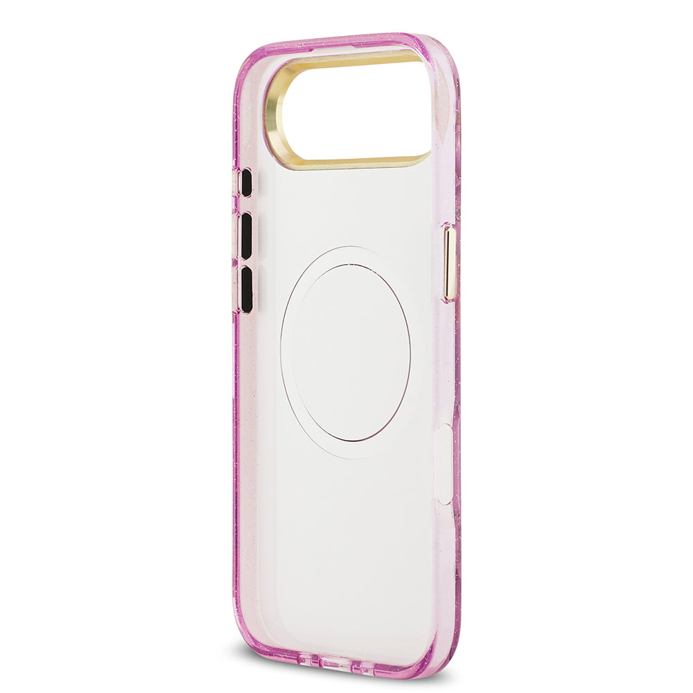 Apple iPhone 17 Air Kılıf Guess Orjinal Lisanslı M-safe Şarj Özellikli Simli Çiçek Desenli Metal Kamera Çerçeveli Üçgen Logolu Kapak Siyah