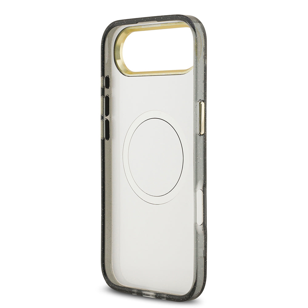 Apple iPhone 17 Air Kılıf Guess Orjinal Lisanslı M-safe Şarj Özellikli Simli Çiçek Desenli Metal Kamera Çerçeveli Üçgen Logolu Kapak Yeşil