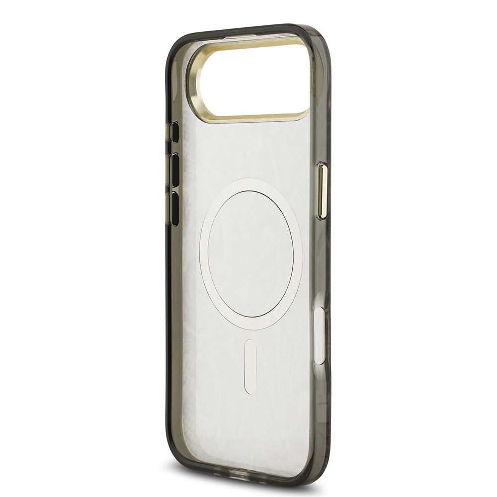 Apple iPhone 17 Air Kılıf Guess Orjinal Lisanslı M-safe Şarj Özellikli Yazı Logolu Python Desenli Kapak Kahverengi