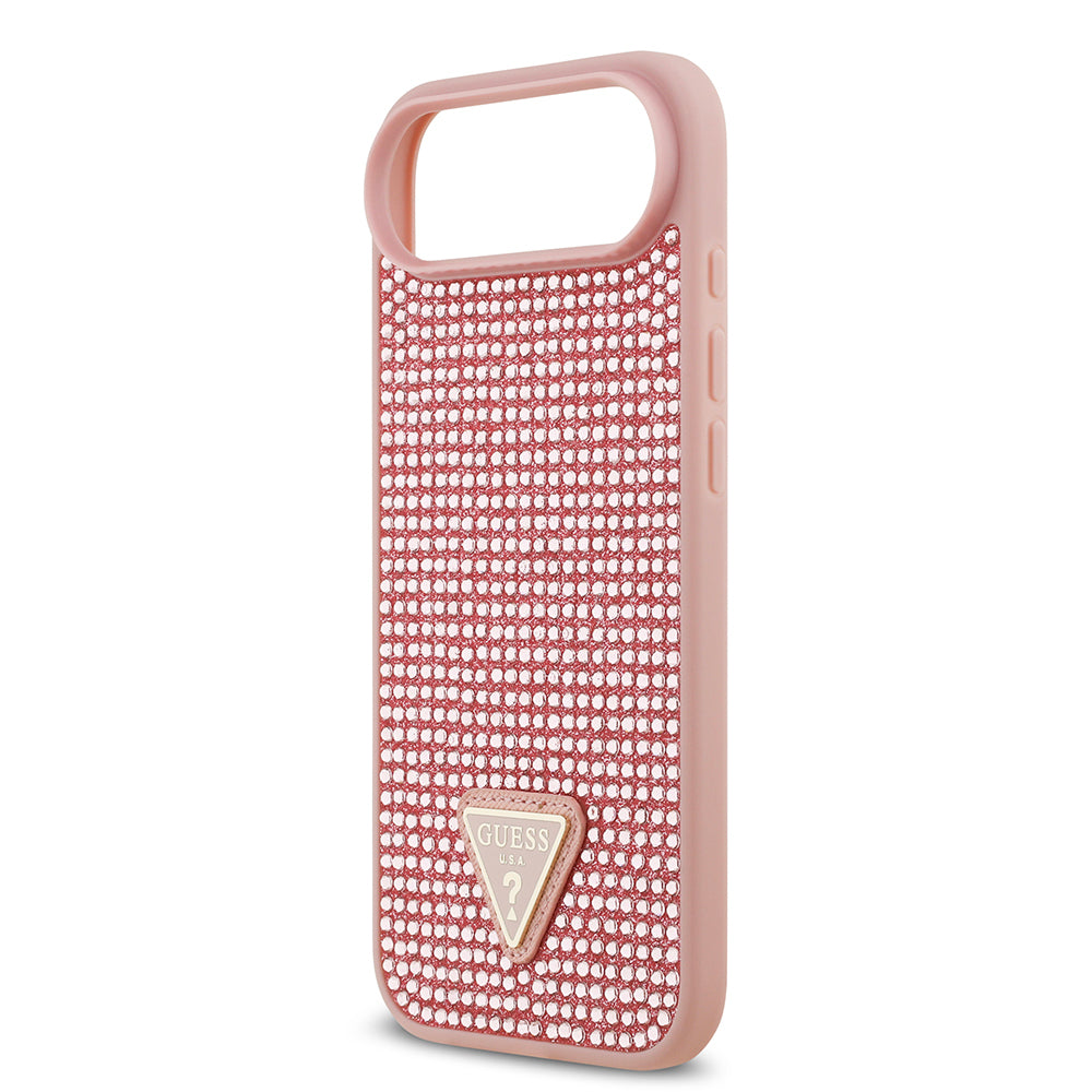 Apple iPhone 17 Air Kılıf Guess Orjinal Lisanslı Taşlı Arka Yüzey Üçgen Logolu Kapak Pembe