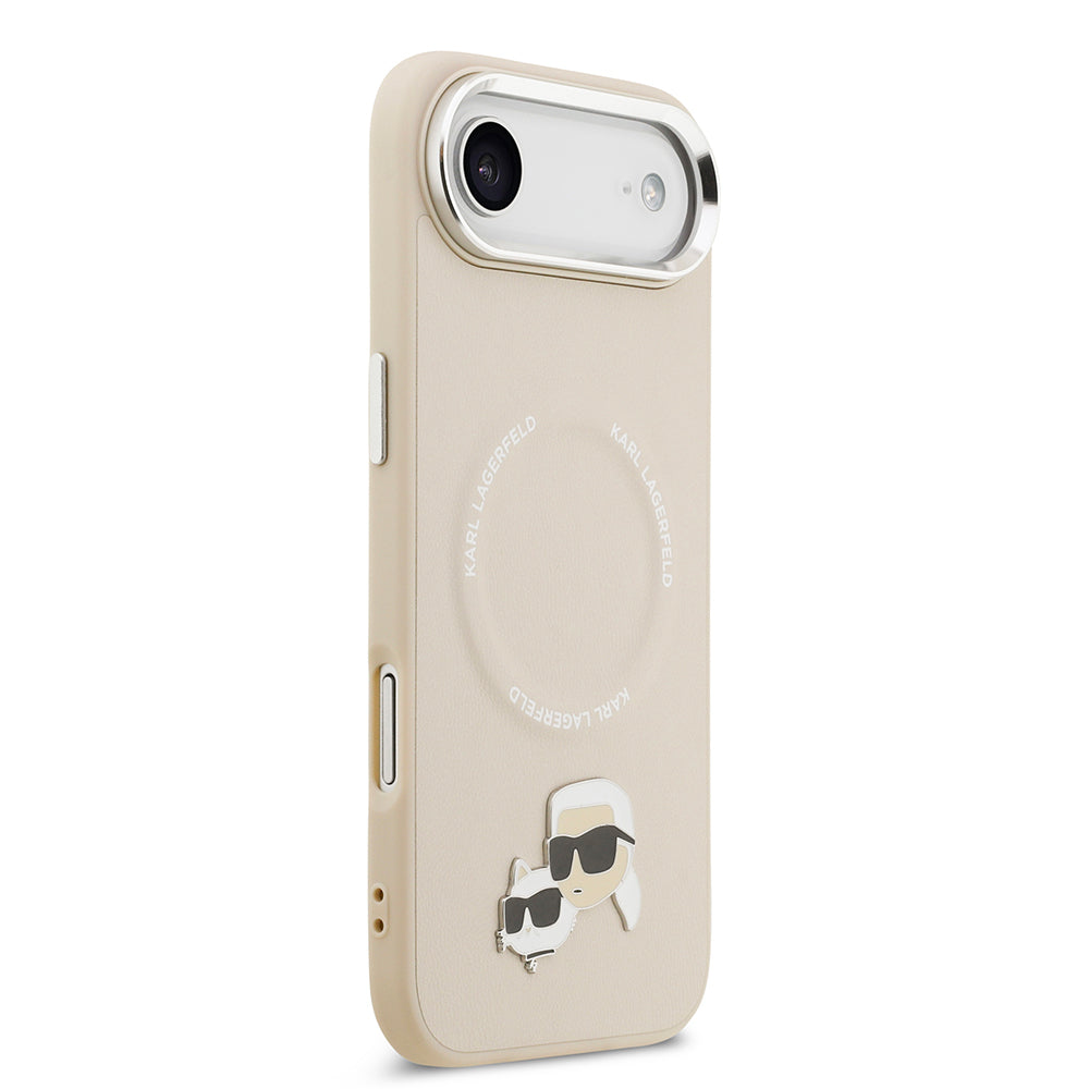 Apple iPhone 17 Air Kılıf Karl Lagerfeld Orjinal Lisanslı M-safe Şarj Özellikli Metal Kamera ve Buton Tasarımlı K&C PU Deri Kapak Gri