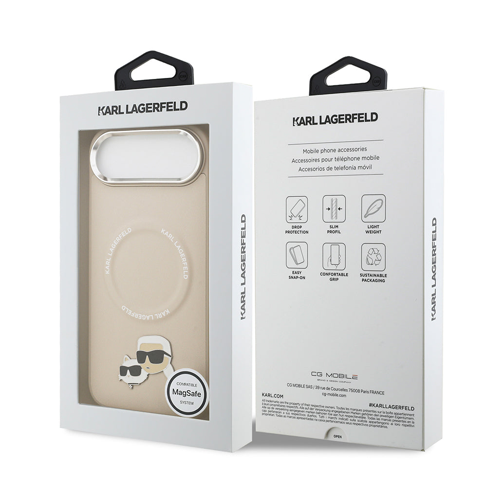 Apple iPhone 17 Air Kılıf Karl Lagerfeld Orjinal Lisanslı M-safe Şarj Özellikli Metal Kamera ve Buton Tasarımlı K&C PU Deri Kapak Siyah