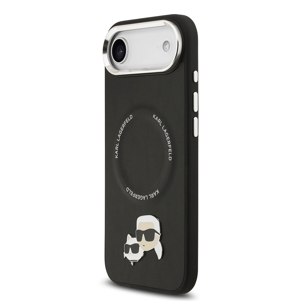 Apple iPhone 17 Air Kılıf Karl Lagerfeld Orjinal Lisanslı M-safe Şarj Özellikli Metal Kamera ve Buton Tasarımlı K&C PU Deri Kapak Siyah