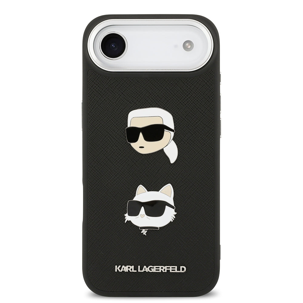 Apple iPhone 17 Air Kılıf Karl Lagerfeld Orjinal Lisanslı Metal Logolu K&C Heads Pin Kapak Siyah