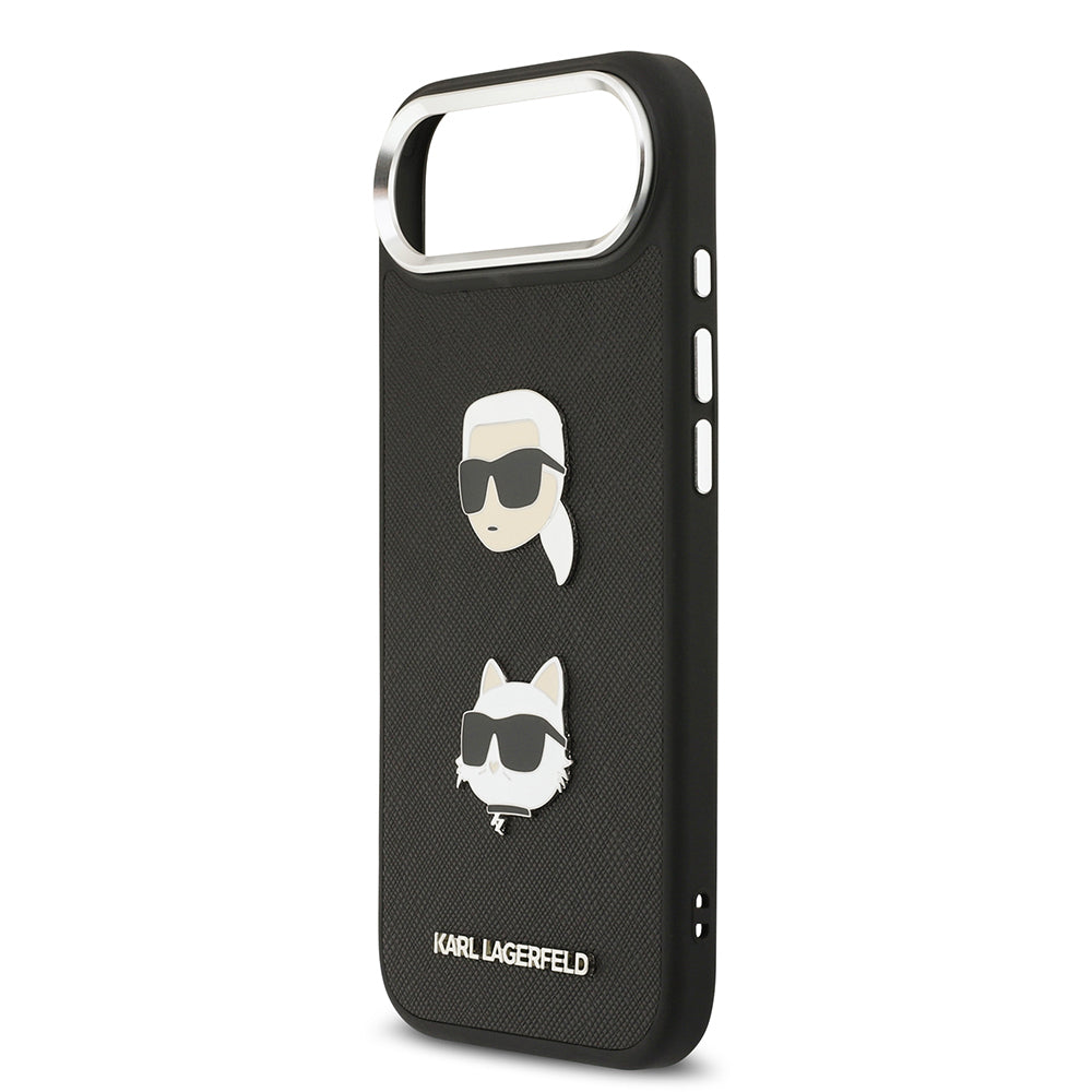 Apple iPhone 17 Air Kılıf Karl Lagerfeld Orjinal Lisanslı Metal Logolu K&C Heads Pin Kapak Siyah