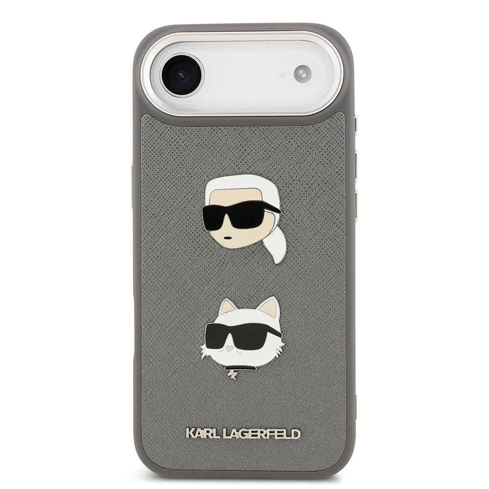 Apple iPhone 17 Air Kılıf Karl Lagerfeld Orjinal Lisanslı Metal Logolu K&C Heads Pin Kapak Siyah