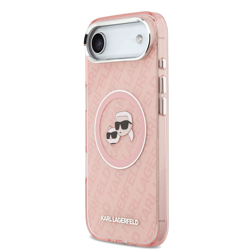 Apple iPhone 17 Air Kılıf Karl Lagerfeld Orjinal Lisanslı Parlayan Simli Karl & Choupette Heads Kapak Gri