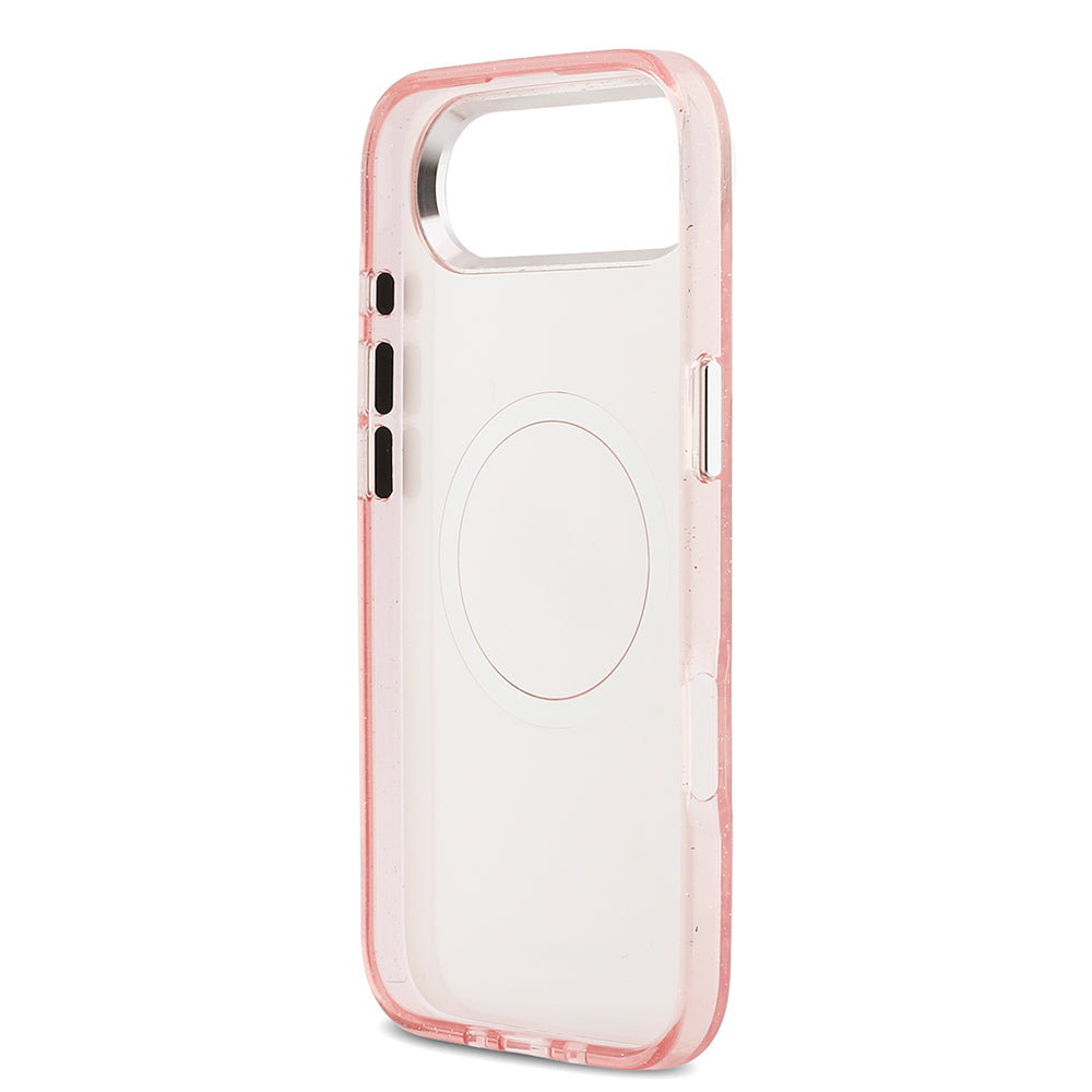 Apple iPhone 17 Air Kılıf Karl Lagerfeld Orjinal Lisanslı Parlayan Simli Karl & Choupette Heads Kapak Pembe