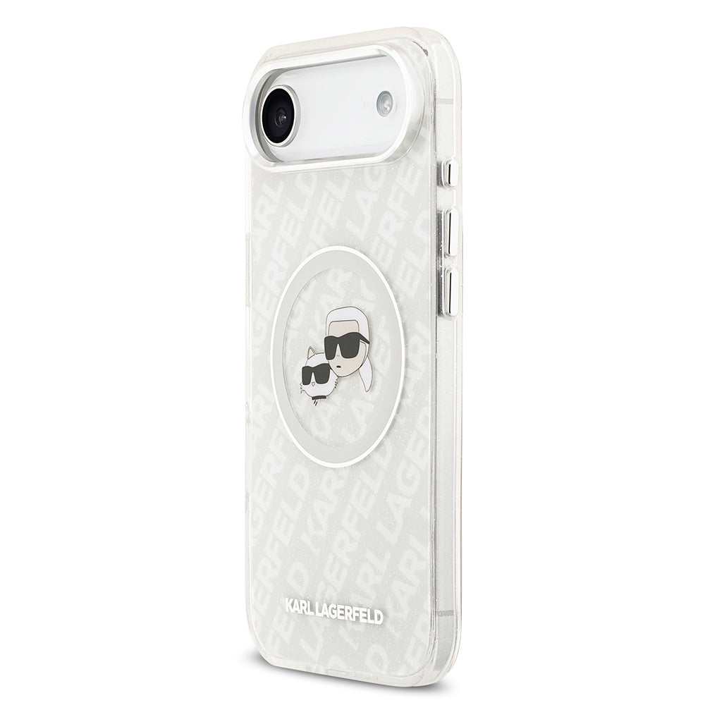 Apple iPhone 17 Air Kılıf Karl Lagerfeld Orjinal Lisanslı Parlayan Simli Karl & Choupette Heads Kapak Pembe