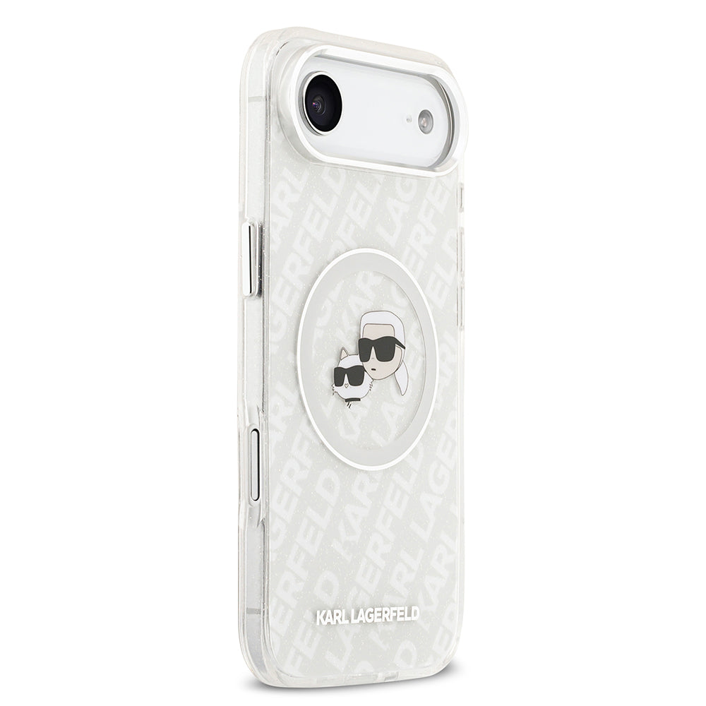 Apple iPhone 17 Air Kılıf Karl Lagerfeld Orjinal Lisanslı Parlayan Simli Karl & Choupette Heads Kapak Siyah