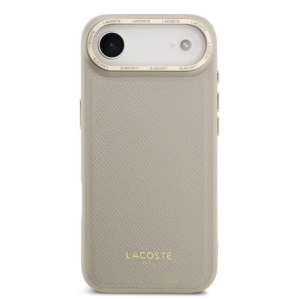 Apple iPhone 17 Air Kılıf Lacoste Orjinal Lisanslı M-safe Şarj Özellikli Champs Elysees PU Deri Tasarımlı Kapak Gri