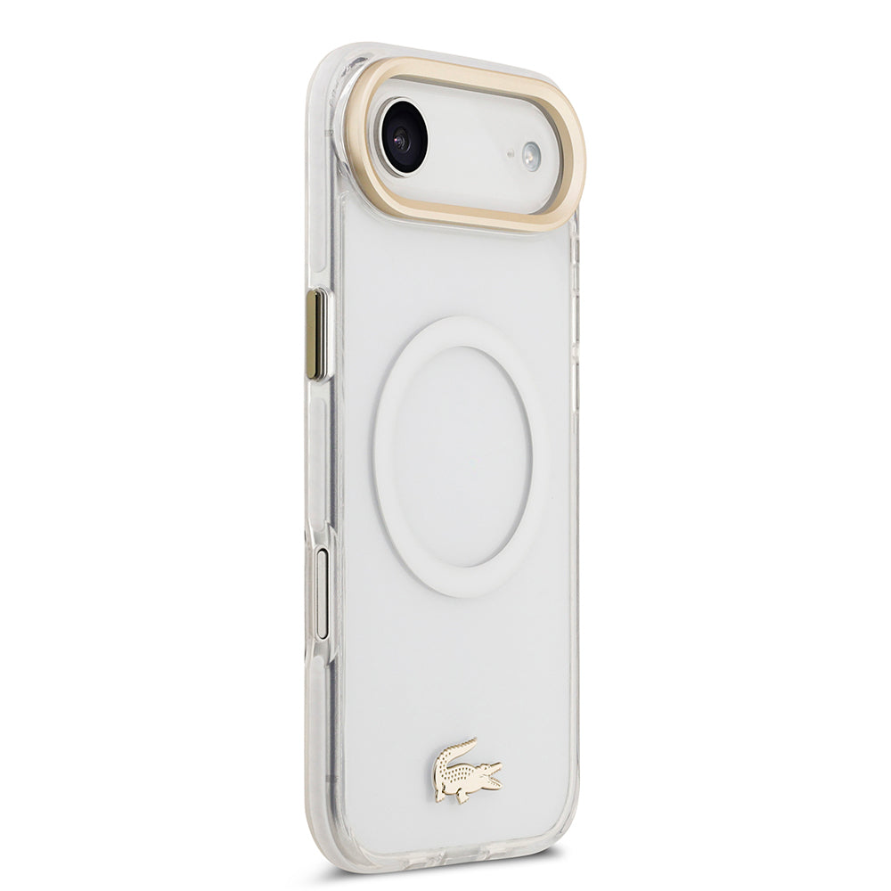 Apple iPhone 17 Air Kılıf Lacoste Orjinal Lisanslı M-safe Şarj Özellikli Gold Timsah Logolu Buzlu Kapak Siyah