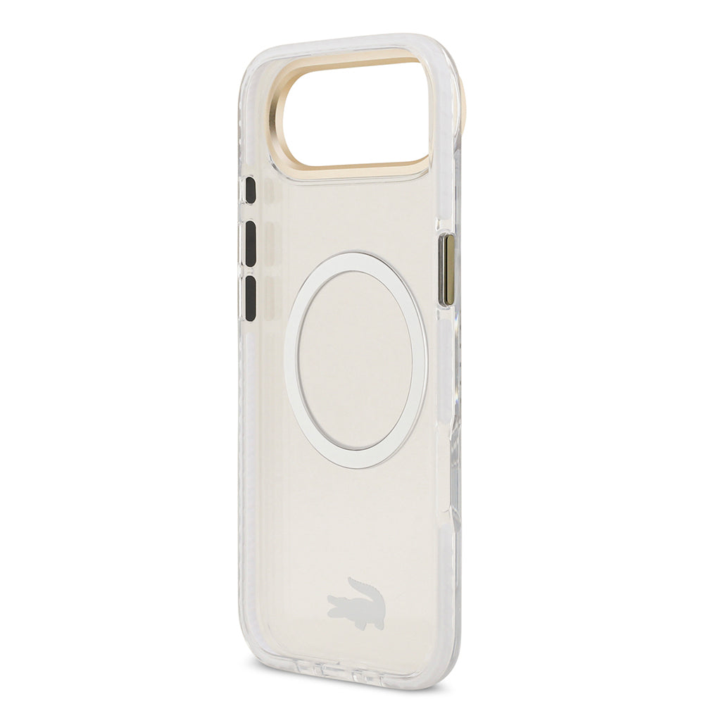 Apple iPhone 17 Air Kılıf Lacoste Orjinal Lisanslı M-safe Şarj Özellikli Gold Timsah Logolu Buzlu Kapak Siyah