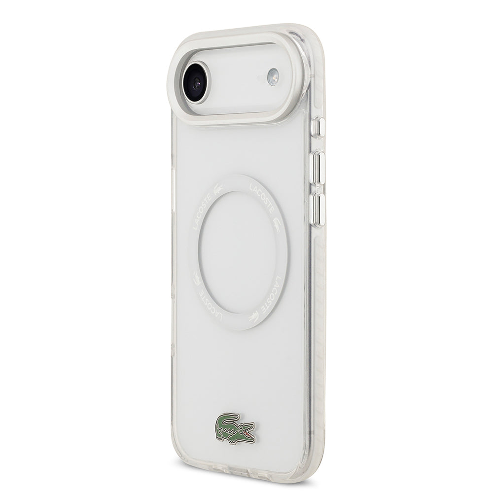 Apple iPhone 17 Air Kılıf Lacoste Orjinal Lisanslı M-safe Şarj Özellikli İkonik Timsah Logolu Buzlu Kapak Gri