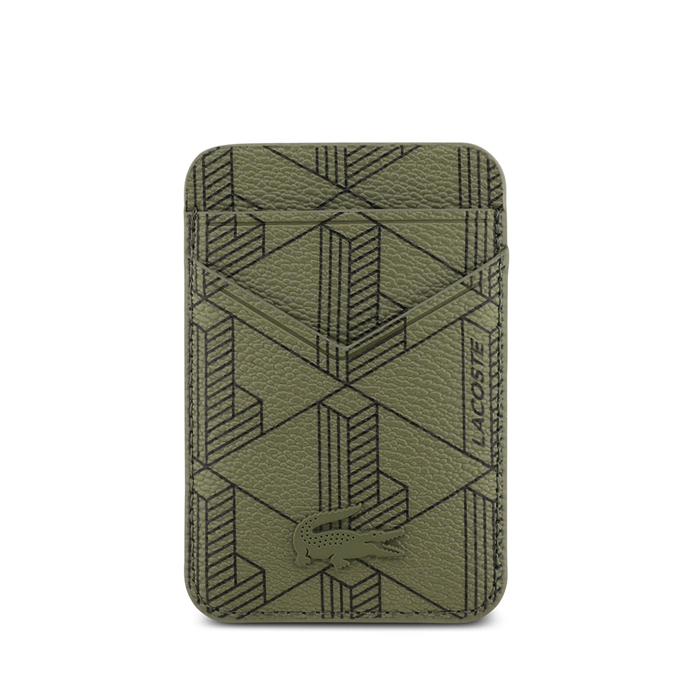 Apple iPhone 17 Air Kılıf Lacoste Orjinal Lisanslı M-safe Şarj Özellikli PU Deri Tasarımlı Kartlıklı Karışık Monogram Desenli Kapak Siyah