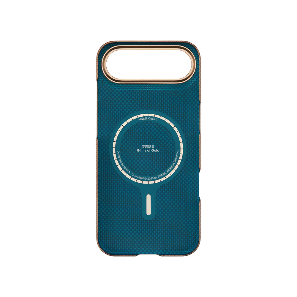 Apple iPhone 17 Air Kılıf M-safe Şarj Özellikli Aramid Fiber Pitaka Glints of Gold Ultra Slim Serisi Kapak Gold