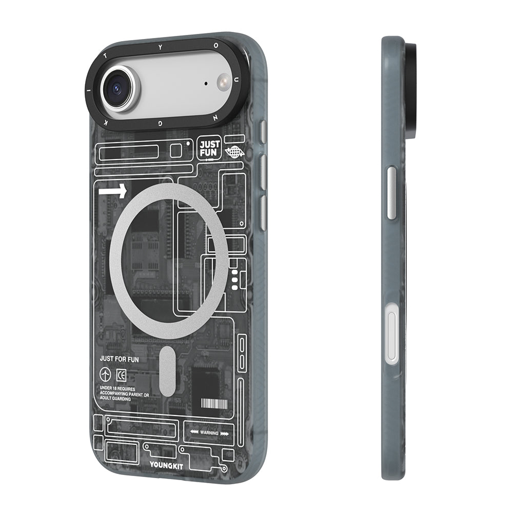 Apple iPhone 17 Air Kılıf M-safe Şarj Özellikli Kamera Denetim Butonlu Youngkit Technology Serisi Kapak Mavi