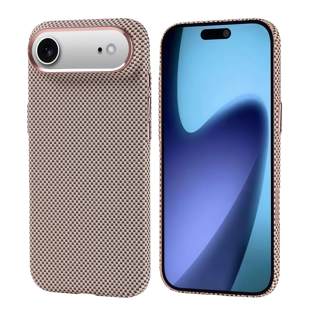 Apple iPhone 17 Air Kılıf M-safe Şarj Özellikli Karbon Fiber Görünümlü Zore Nekst Kapak Gold