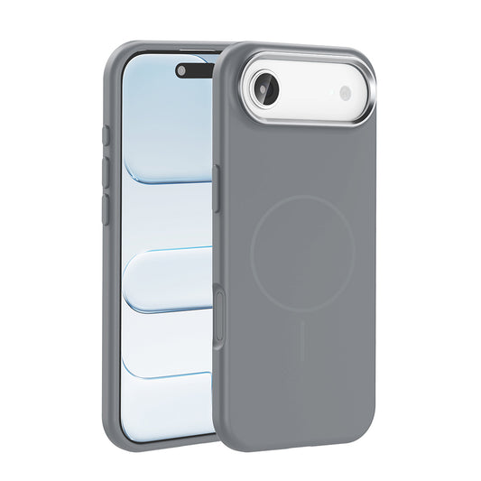 Apple iPhone 17 Air Kılıf M-Safe Şarj Özellikli Metal Kamera Çerçeveli Zore Edi Silikon Kapak Titanyum-Gri