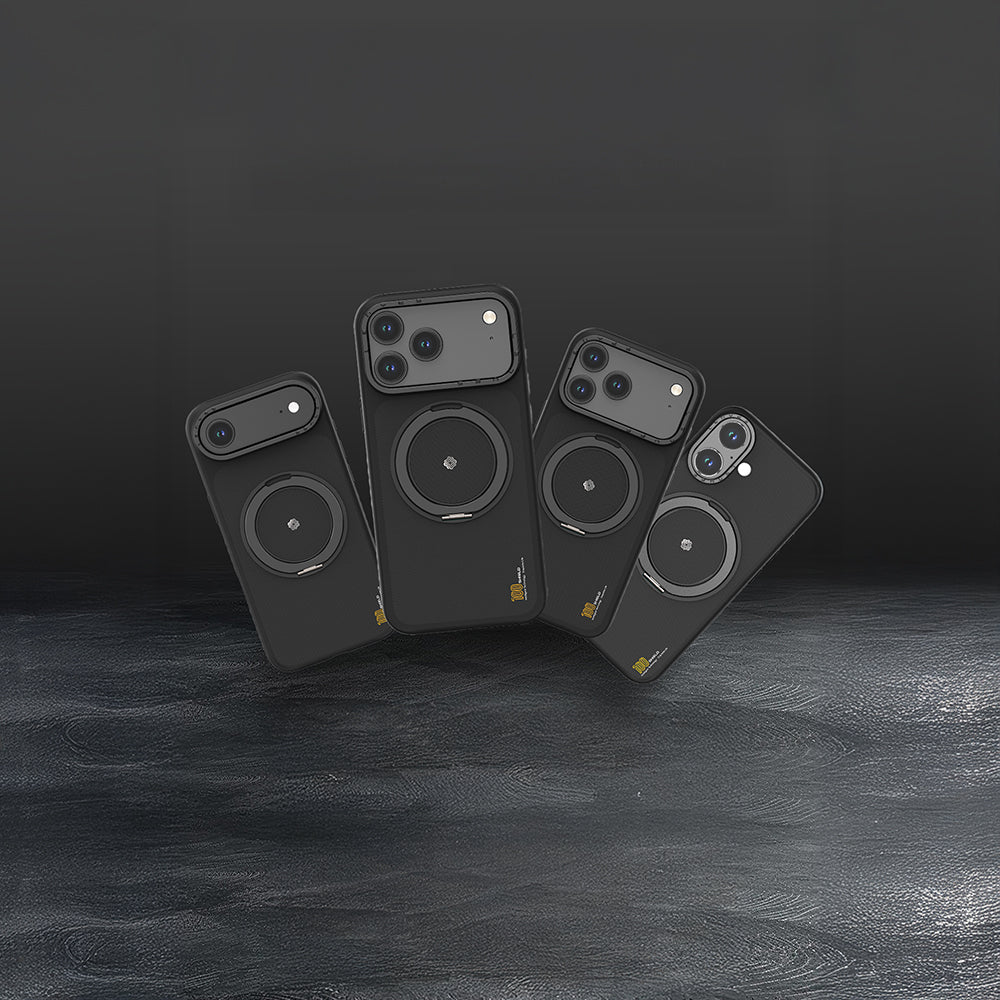 Apple iPhone 17 Air Kılıf M-safe Şarj Özellikli Metal Standlı Lenyes CK225 Kevlar Kapak Siyah