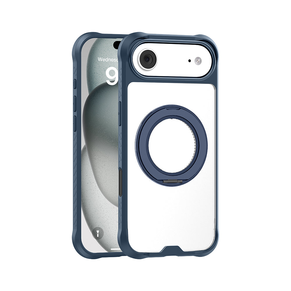 Apple iPhone 17 Air Kılıf M-safe Şarj Özellikli Parmak Ring Standlı Airbag Tasarımlı Mutural Obsidian Serisi Kapak Lacivert