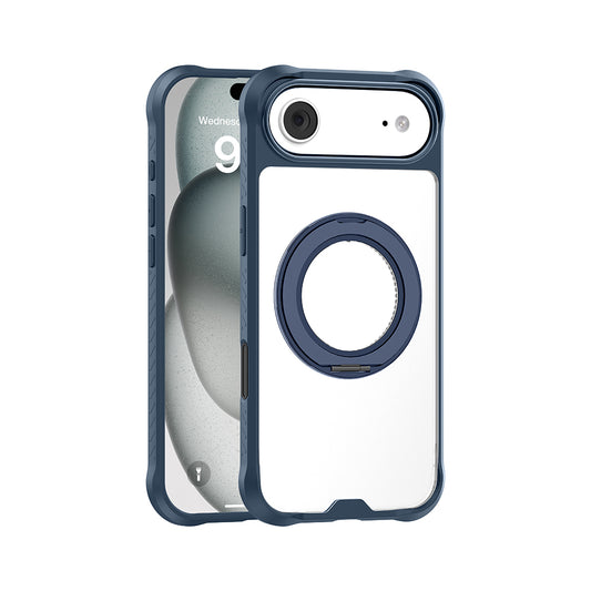 Apple iPhone 17 Air Kılıf M-safe Şarj Özellikli Parmak Ring Standlı Airbag Tasarımlı Mutural Obsidian Serisi Kapak Lacivert