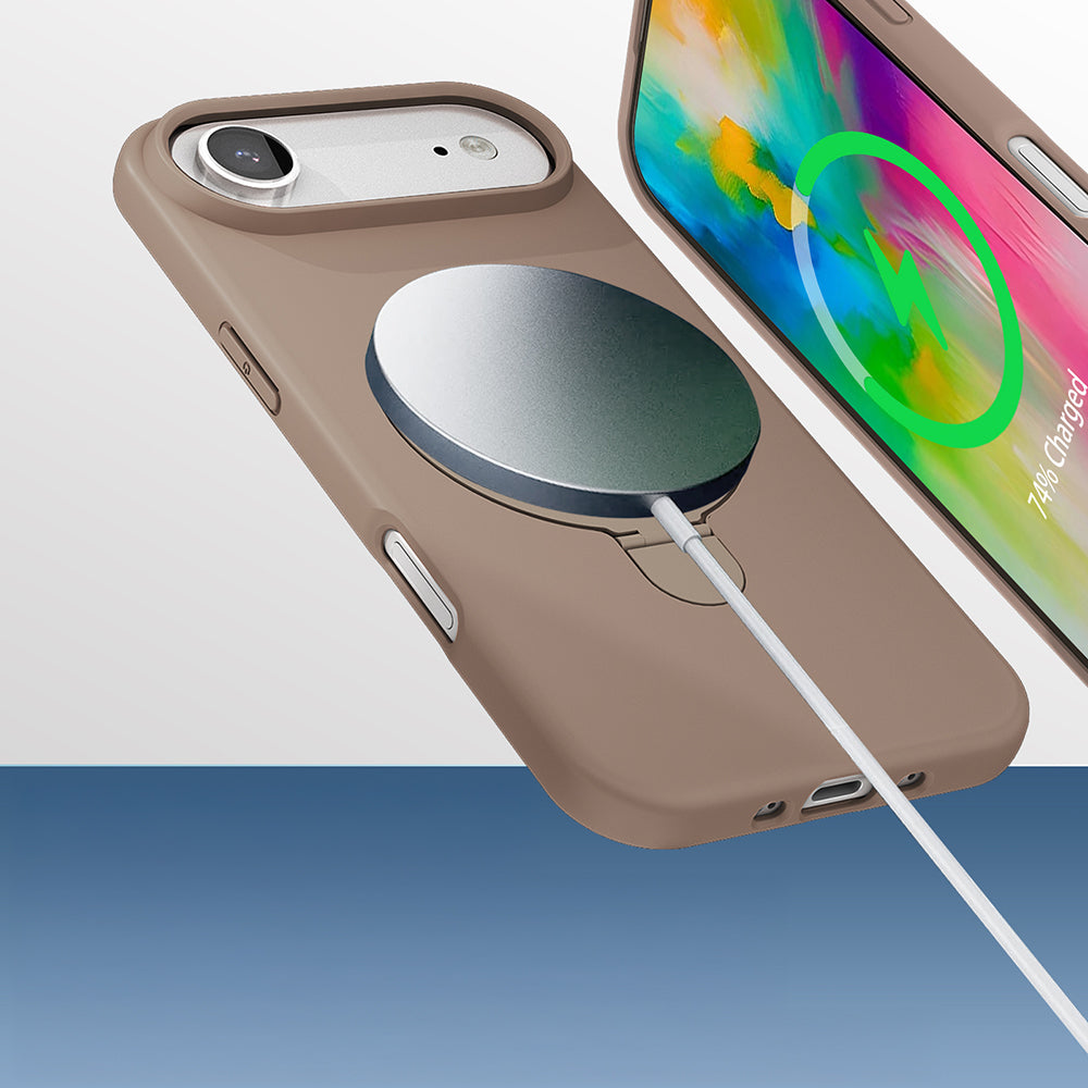 Apple iPhone 17 Air Kılıf M-safe Şarj Özellikli Standlı Zore Samara Kapak Titanyum-Gri