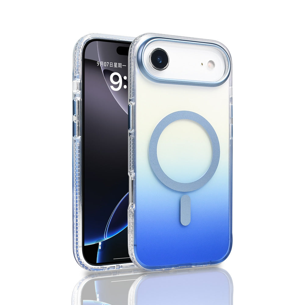 Apple iPhone 17 Air Kılıf M-safe Şarj Özellikli Transparan Renk Geçişli Zore Toros Kapak Gri