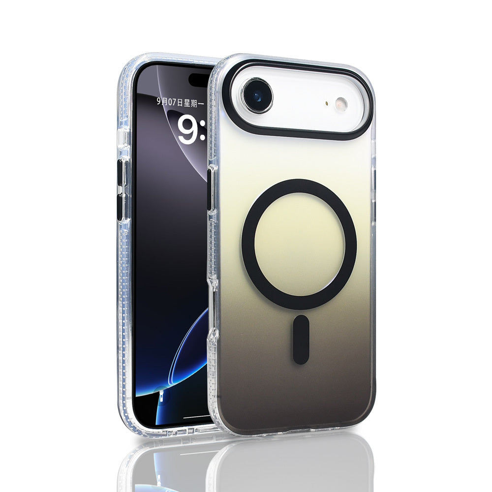 Apple iPhone 17 Air Kılıf M-safe Şarj Özellikli Transparan Renk Geçişli Zore Toros Kapak Siyah