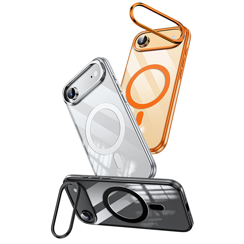 Apple iPhone 17 Air Kılıf M-safe Şarj Özellikli Wlons Standlı Efsane Kapak Turuncu