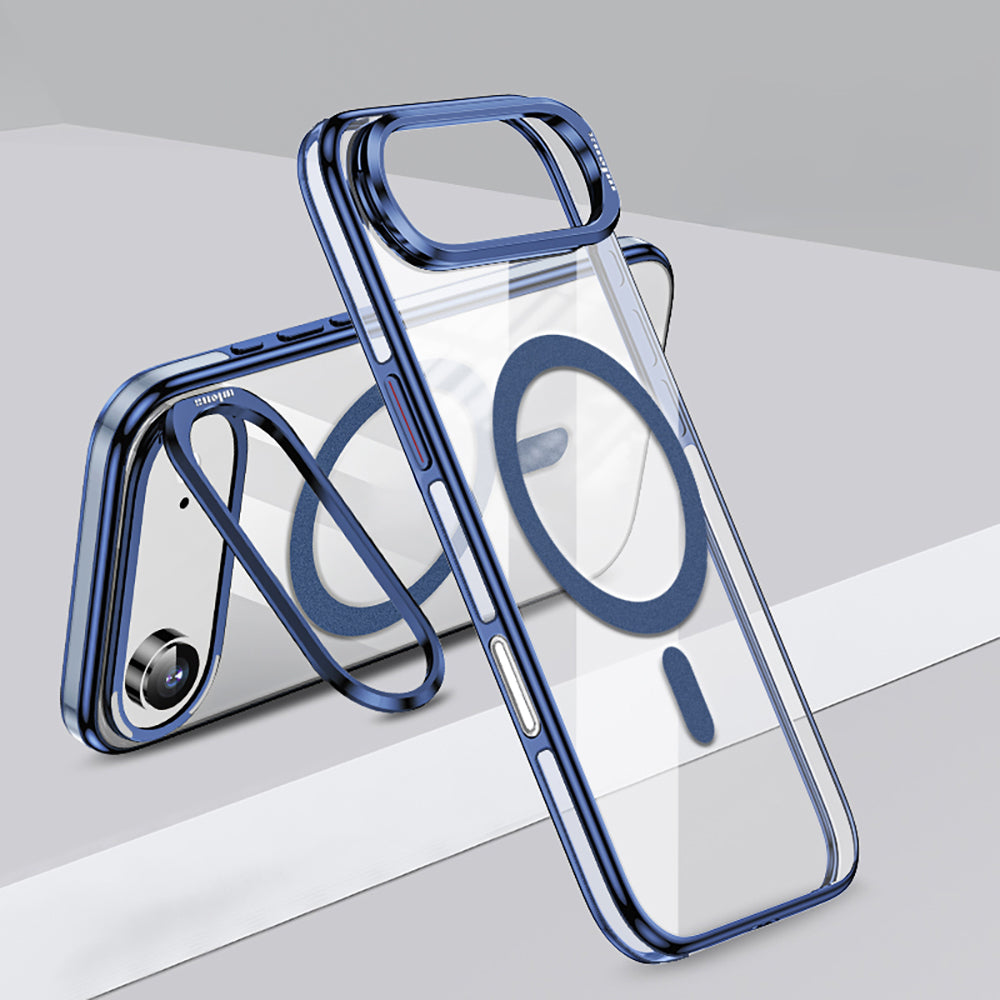 Apple iPhone 17 Air Kılıf M-safe Şarj Özellikli Wlons Standlı Efsane Kapak Mavi