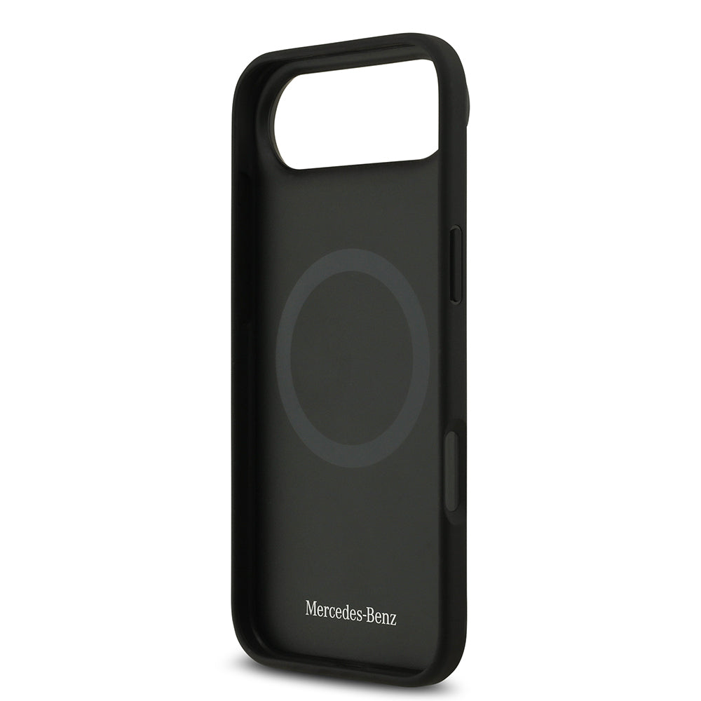 Apple iPhone 17 Air Kılıf Mercedes Benz Orjinal Lisanslı M-safe Şarj Özellikli Dokulu Desenli Deri Kapak Siyah