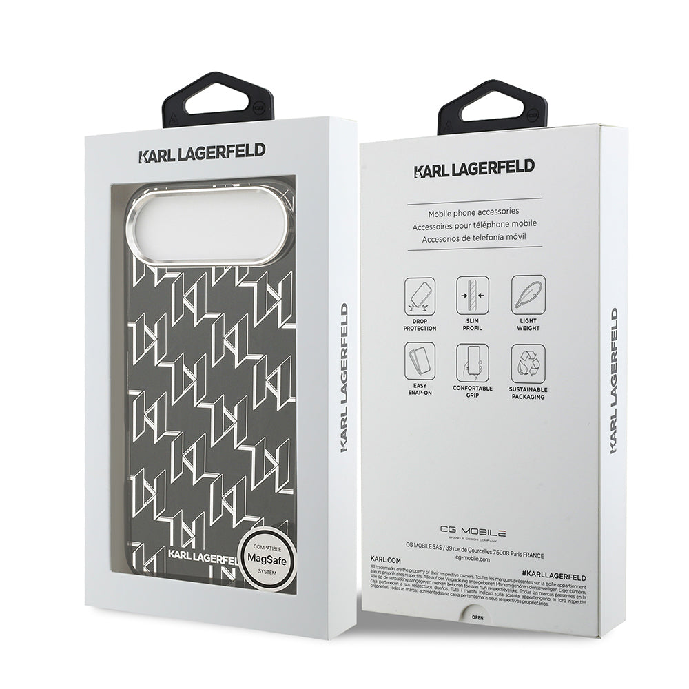 Apple iPhone 17 Air Kılıf Orjinal Lisanslı M-safe Şarj Özellikli Karl Lagerfeld IML Baskılı Monogram Dizayn Kapak Siyah
