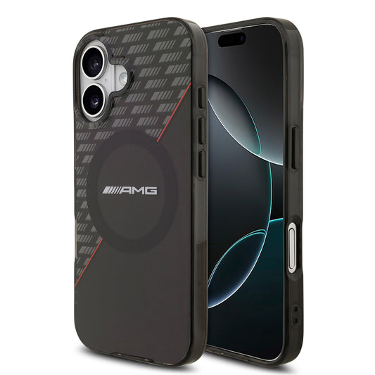 Apple iPhone 17 Kılıf AMG Orjinal Lisanslı M-safe Şarj Özellikli Çift Katmanlı Kırmızı Çapraz Çizgili Kapak Siyah-Kırmızı