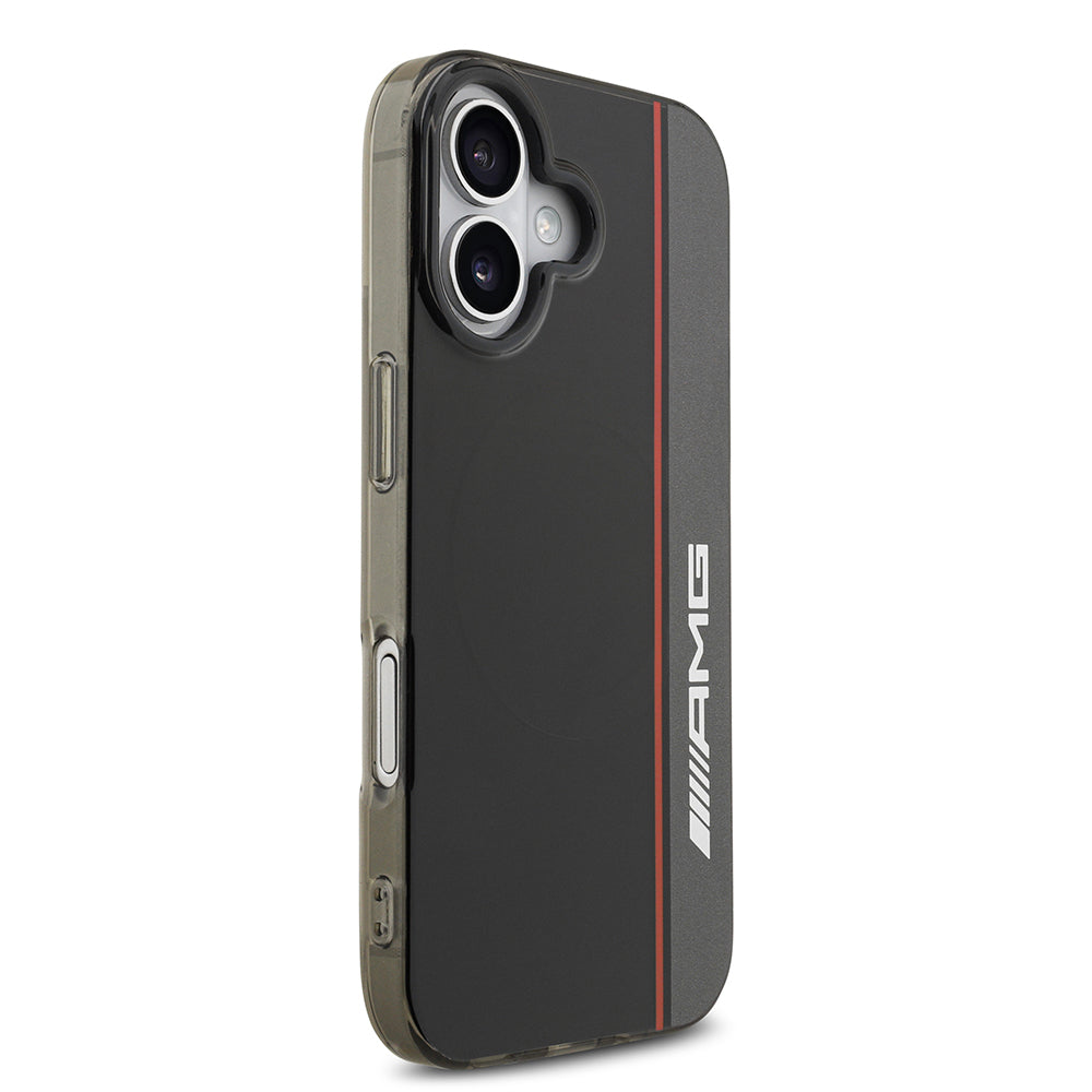 Apple iPhone 17 Kılıf AMG Orjinal Lisanslı M-safe Şarj Özellikli IML Baskı Logolu Çift Katmanlı Bow Lines Kapak Siyah