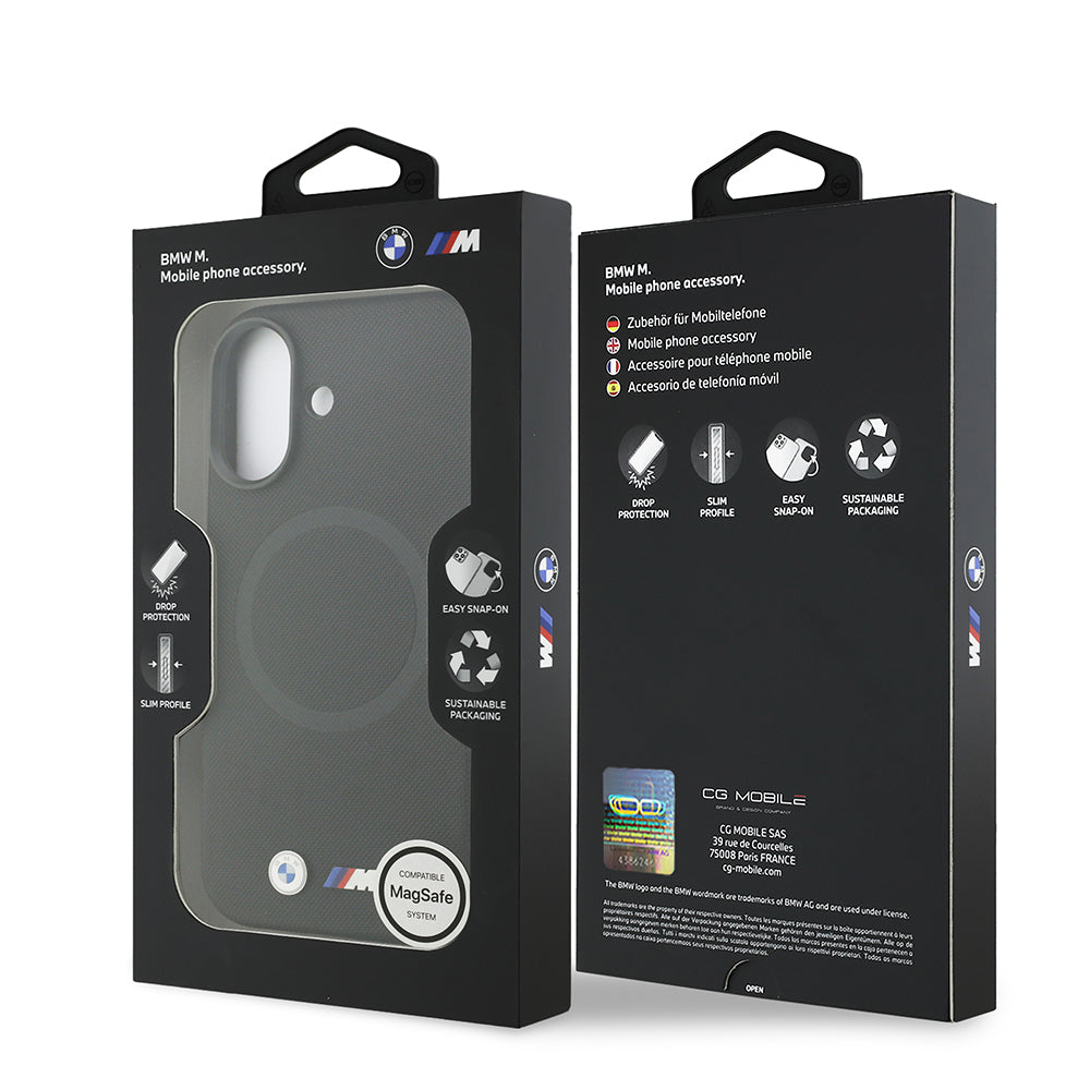 Apple iPhone 17 Kılıf BMW Orjinal Lisanslı M-safe Şarj Özellikli Metal Logolu Delikli M Dizayn Deri Kapak Gri