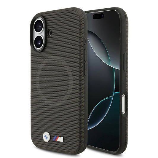 Apple iPhone 17 Kılıf BMW Orjinal Lisanslı M-safe Şarj Özellikli Metal Logolu Delikli M Dizayn Deri Kapak Füme