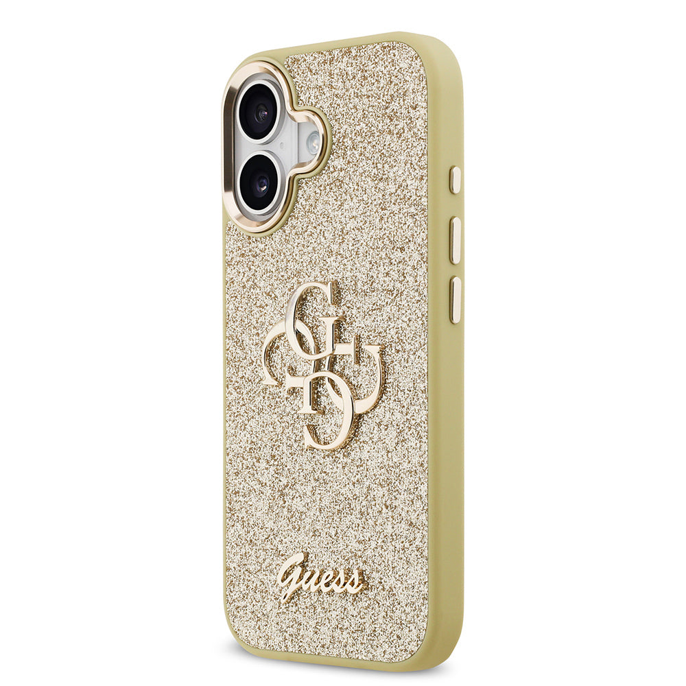 Apple iPhone 17 Kılıf Guess Orjinal Lisanslı 4G Büyük Metal Kamera Çerçeveli ve Logolu Glitter Kapak Siyah