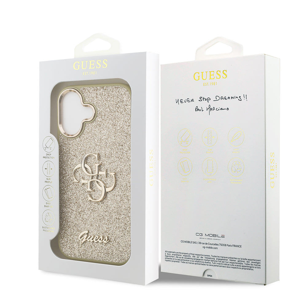 Apple iPhone 17 Kılıf Guess Orjinal Lisanslı 4G Büyük Metal Kamera Çerçeveli ve Logolu Glitter Kapak Siyah