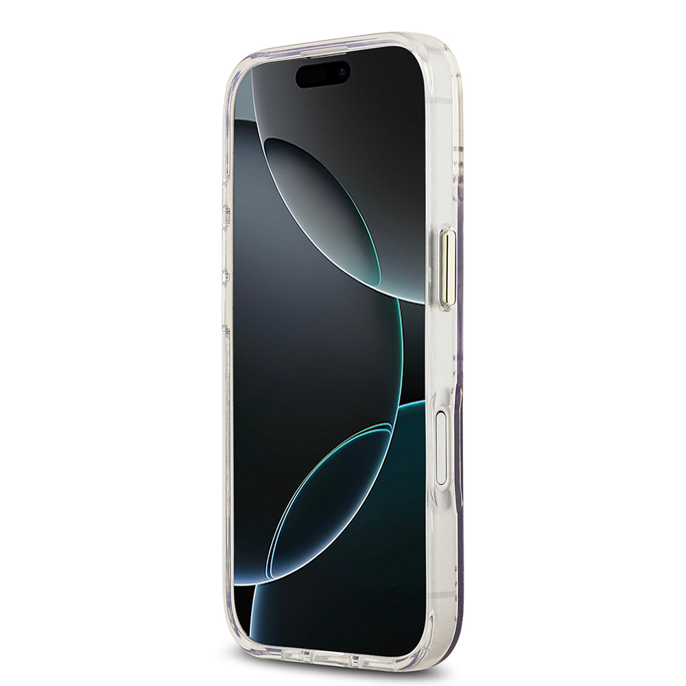 Apple iPhone 17 Kılıf Guess Orjinal Lisanslı M-safe Şarj Özellikli 4G Desenli Simli Silikon Kapak Gri