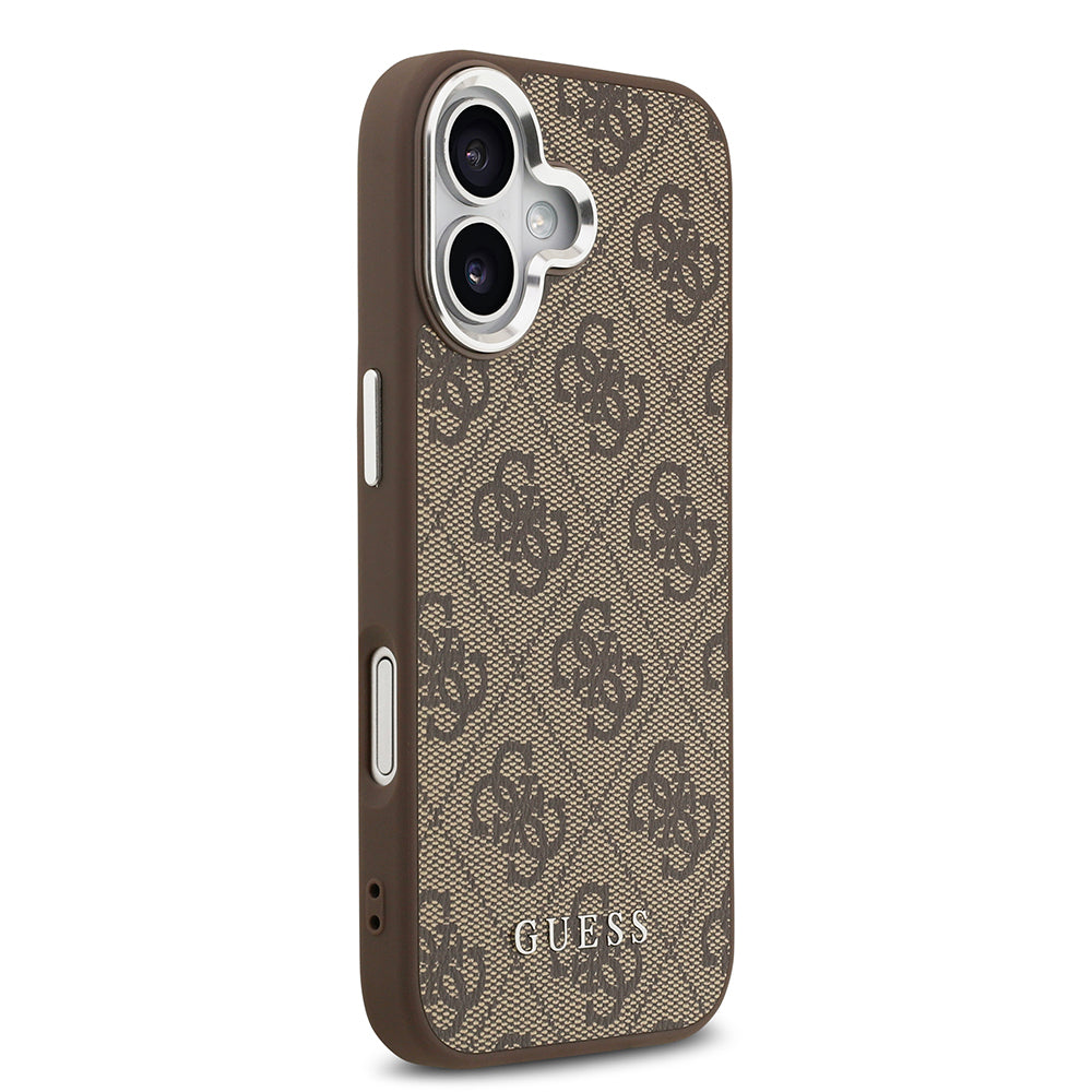 Apple iPhone 17 Kılıf Guess Orjinal Lisanslı M-safe Şarj Özellikli 4G Klasik Yazı Logolu Kapak Kahverengi