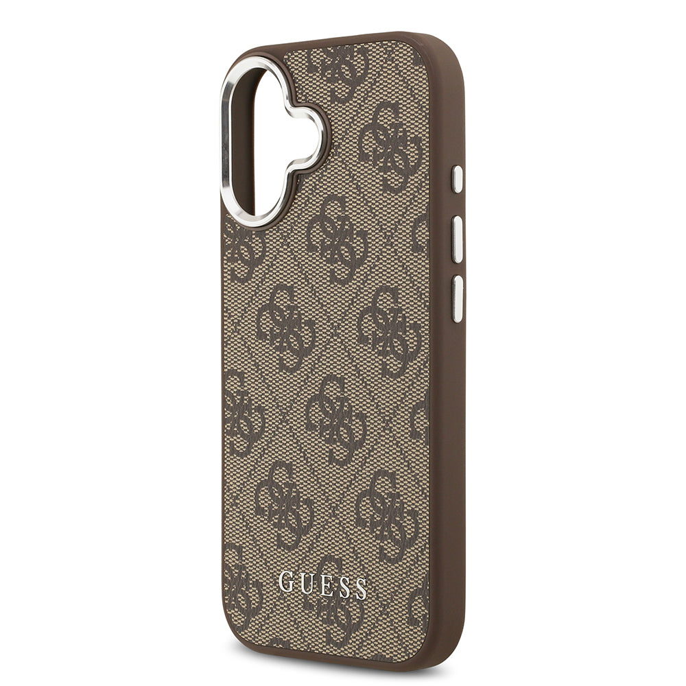 Apple iPhone 17 Kılıf Guess Orjinal Lisanslı M-safe Şarj Özellikli 4G Klasik Yazı Logolu Kapak Kahverengi