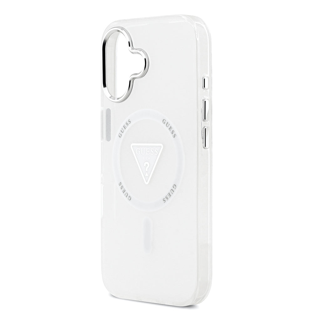 Apple iPhone 17 Kılıf Guess Orjinal Lisanslı M-safe Şarj Özellikli IML Baskılı Üçgen Logolu Metal Kamera Çerçeveli Kapak Siyah