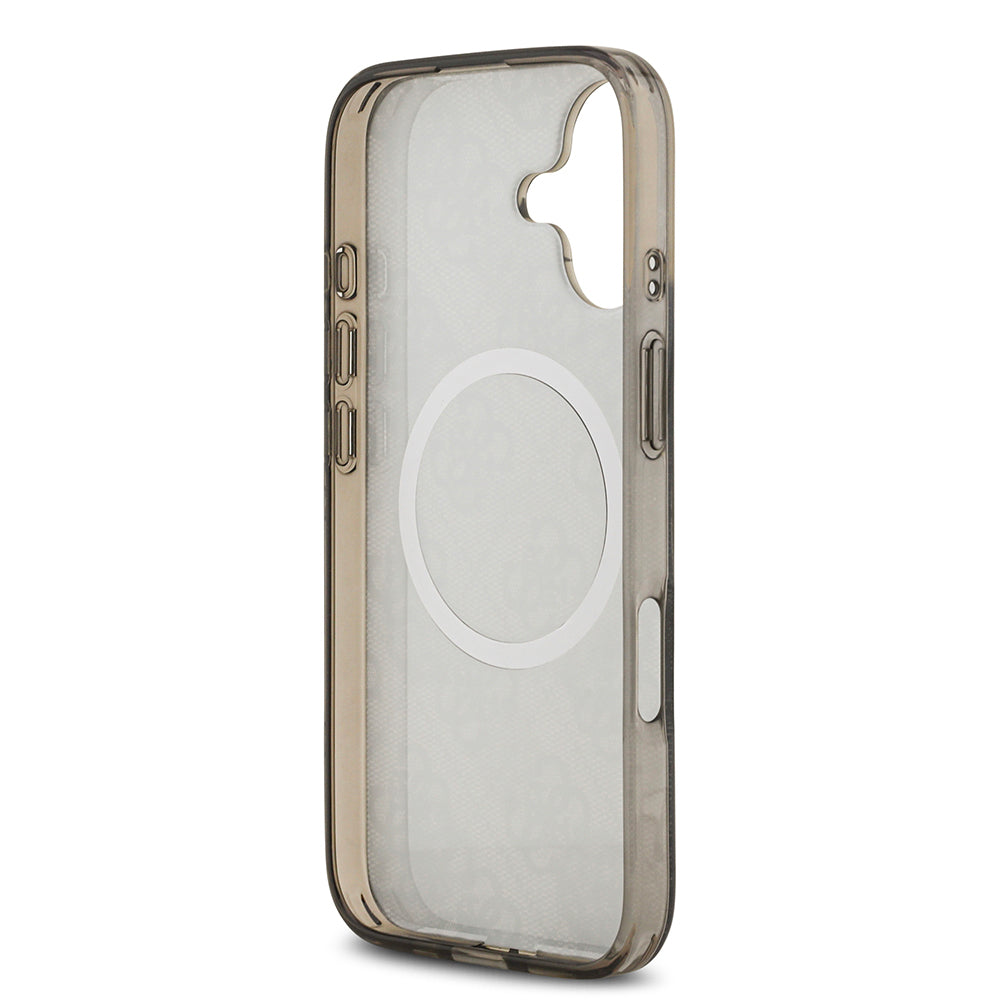 Apple iPhone 17 Kılıf Guess Orjinal Lisanslı M-safe Şarj Özellikli IML Peony ve 4G Desenli Klasik Logolu Kapak Pembe