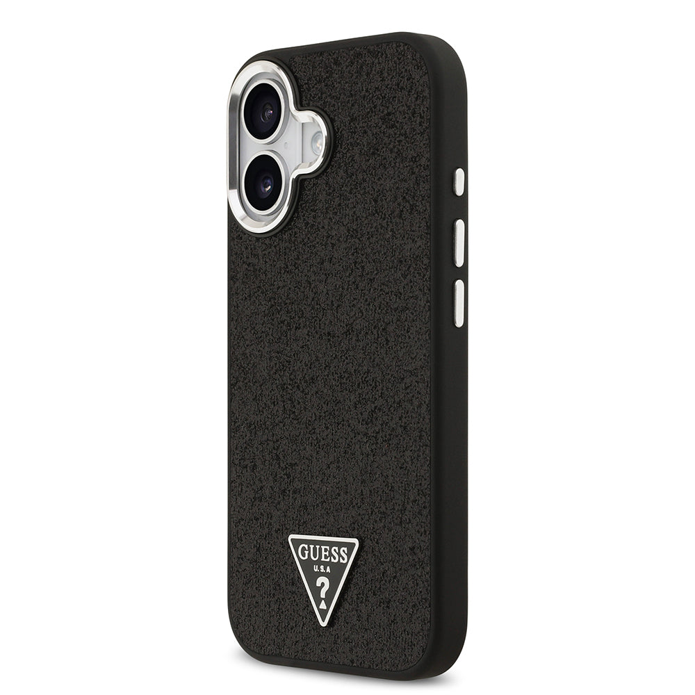 Apple iPhone 17 Kılıf Guess Orjinal Lisanslı M-safe Şarj Özellikli Metal Kamera Çerçeveli Üçgen Logolu Glitter Kapak Pembe